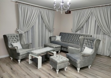 ZESTAW SKANDYNAWSKI SOFA +2 FOTELE+ PODNÓŻKI