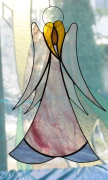 Витраж Тиффани про Ангел, большой, розовый