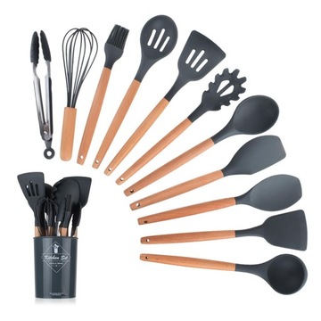 Щипцы силиконовые. Кухонная лопатка. Темно-серый.