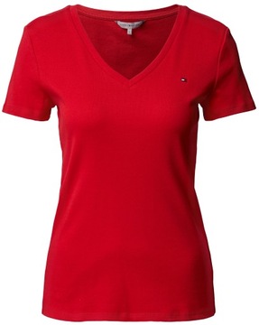 T-shirt damski w serek TOMMY HILFIGER czerwony XS