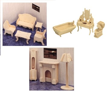 PUZZLE 3D DREWNIANE zestaw mebelki 3D