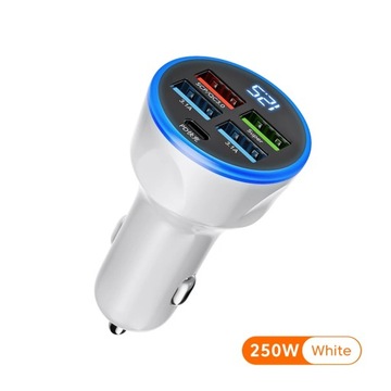5 Ports 250W USB C Car Charger Fast Charging PD Digital Display Car Phone