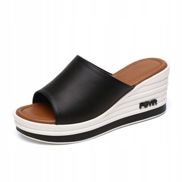TW WYGODNE BUTY KLAPKI DAMSKIE NA KOTURNIE 35
