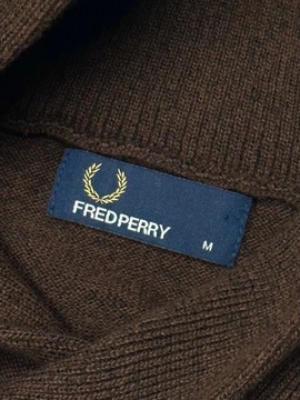 FRED PERRY Wełniany Sweterek z Kołnierzem Męski Merino Wool Logowany r. M