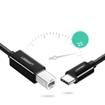 USB-C — USB-B, кабель принтера 480 Мбит/с, 2 м, черный
