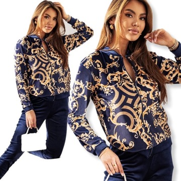 Dres welurowy ELEGANCKI KOMPLET BLUZA BOMBERKA ROZPINANA GRANAT PREMIUM 3XL