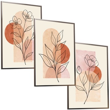 30x40 ZESTAW OBRAZY W RAMIE PLAKATY RAMKA ABSTRAKCJA KWIATY NATURA BOHO