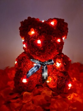 АРОМАТИЧЕСКИЙ БОЛЬШОЙ МЕДВЕДЬ С РОЗАМИ Красный 40 СМ LED ПОДАРОЧНАЯ Коробка