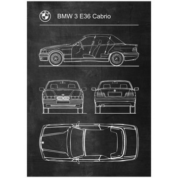 Plakat BMW 3 E36 Cabrio Retro Schemat Poster