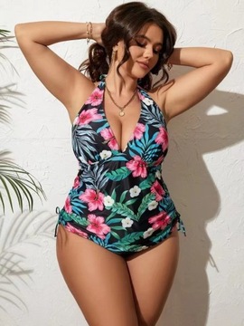 SEKSOWNE STRÓJ KĄPIELOWY DWUCZĘŚCIOWA KWIATY TOP SPODENKI ZESTAW PLUS SIZE