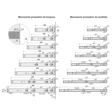 Шариковая направляющая для ящиков L400 SEVROLL CLOSING