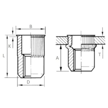 ГАЙКА-КЛЕПКА СТАЛЬНАЯ M8 КОНУСНАЯ ОЦИНКОВАННАЯ 1,6-5,0 100ST