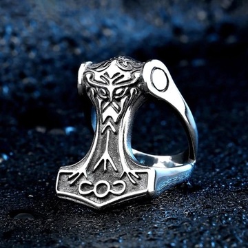 ОБРУЧАЛЬНОЕ КОЛЬЦО ВИКИНГА СИГНАЛ, МОЛОТОК ТОРА, СТАЛЬ 316L