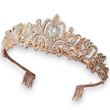 Diadem, korona, tiara ślub, studniówka, sylwester, różowe złoto, rose gold