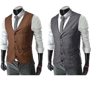 Retro Black Vest Mens Solid Chain Decoration Singl