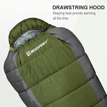 BESSPORT ТЕПЛЫЙ, ЛЕГКИЙ ПОХОДНЫЙ СПАЛЬНЫЙ МЕШОК, 3 СЕЗОНА