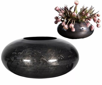 WAZON LOFT CZARNY METALOWY płaski niski na gałęzie bukiety prezent 40cm