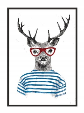 OBRAZ PLAKAT W RAMIE 33x43 cm Jeleń Hipster P846