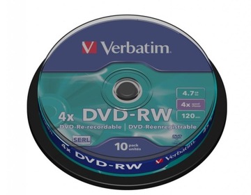 10 PŁYT DVD-RW VERBATIM 4.7GB WIELOKROTNY ZAPIS !!