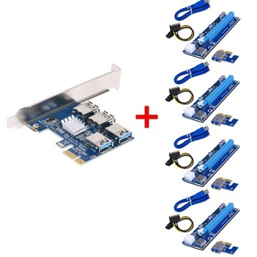 Adapter PCI-E USB Riser SPLITTER + 4x RISER 009s
