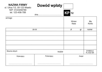 KP dowód wpłaty (A6) + DANE LOGO
