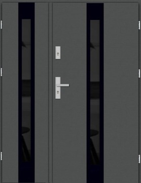 DRZWI ZEWNĘTRZNE DWUSKRZYDŁOWE INOX 4-S BLACK CIEMNY REFLEKS 131CM 55MM