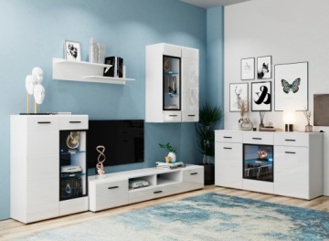 KOMODA SZAFKA WITRYNA BIAŁY POŁYSK MDF SZKŁO DRZWI GLOSS KM-150 Meble-Craft