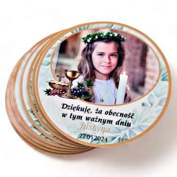 20 x FOTO MAGNES Podziękowanie na Komunię + celofan 55 mm KOM3