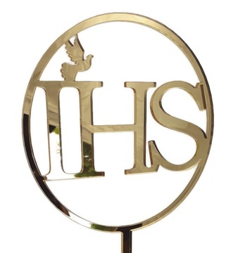 Топпер для первого причастия на торт причастия, золото IHS, в круге, причастие, золотое зеркало