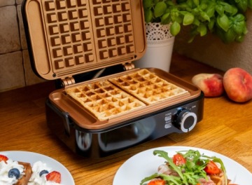 ВАФЕЛЬНИЦА 2 БОЛЬШИЕ ВАФЛИ КОНТРОЛЬ ТЕМПЕРАТУРЫ АНТИПРИГАРНЫЕ ПЛАСТИНЫ 2000 ВТ