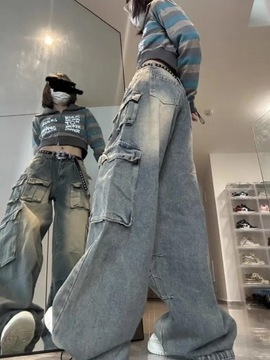 QWEEK Y2k Vintage Baggy Jeans Women Grunge Washed