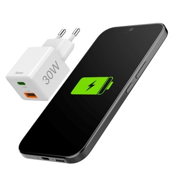 Hama ŁADOWARKA sieciowa MINI 30W szybkie ładowanie port USB-A USB-C biała