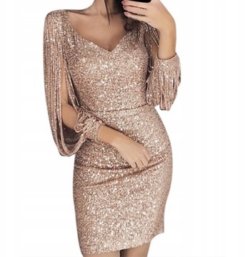 ELEGANCKA SUKIENKA WIECZOROWA Z FRĘDZLAMI