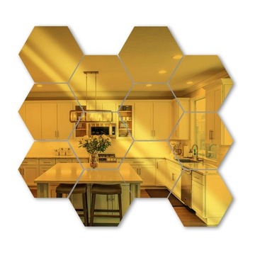Lustro Plaster Miodu Samoprzylepne Duże Hexagon Komplet 12 sztuk Złote Hexa