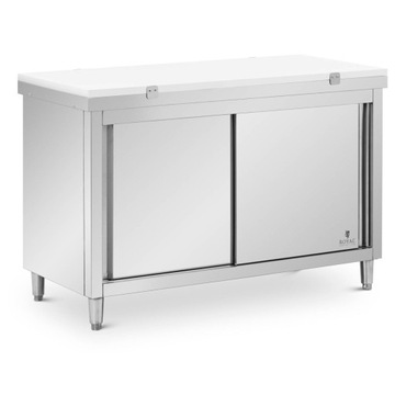 STÓŁ ROBOCZY Z SZAFKĄ ZE STALI NIERDZEWNEJ - ECO - 140 X 60 CM - 500 KG -