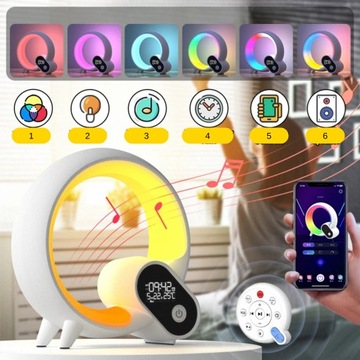 Lampka Nocna do Sypialni Głośnik Bluetooth Zegar Datownik na Prezent 6w1