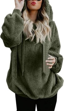 KaloryWee damska bluza z kapturem z misiem pluszowym, duży rozmia, 4XL (48)