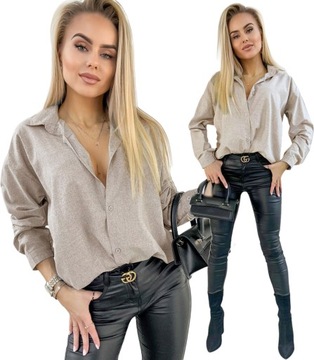 Elegancka KOSZULA DAMSKA bluzka stylowa modna oversize guziki
