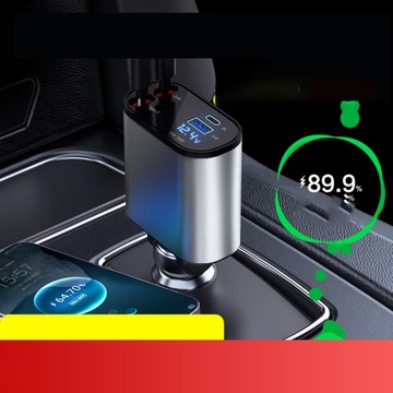 ŁADOWARKA SAMOCHODOWA Z DWOMA ZWIJANYMI KABLAMI SZYBKIE ŁADOWANIE