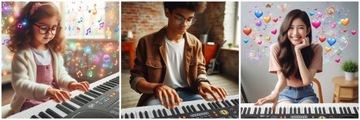 DUŻY KEYBOARD ORGANY PIANINO PODŚWIETLANE KLAWISZE LED TRYB LEKCJI+MIKROFON