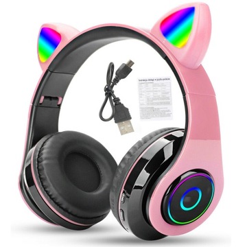 SŁUCHAWKI DLA DZIECI BLUETOOTH LED KOCIE USZY B39