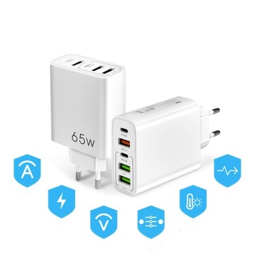 ŁADOWARKA SIECIOWA SZYBKA USB-A USB QC 3.0 65W USB-C PD TYP C DO TELEFONU