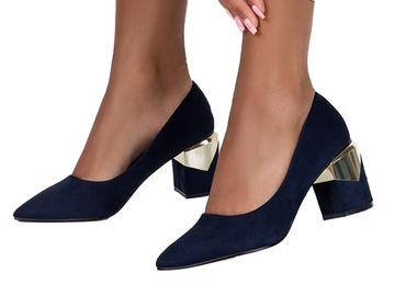 CZÓŁENKA DAMSKIE NA OZDOBNYM OBCASIE SŁUPKU SKÓRZANA WKŁADKA WYGODNE r 38