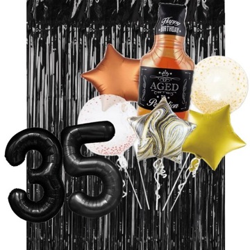 ZESTAW 35 URODZINY balon Jack Daniels WHISKY kurtyna cyfra 100 cm