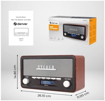 Denver DAB-18 Bluetooth AUX DAB/FM, сетевое FM-радио с питанием от аккумулятора, коричневый
