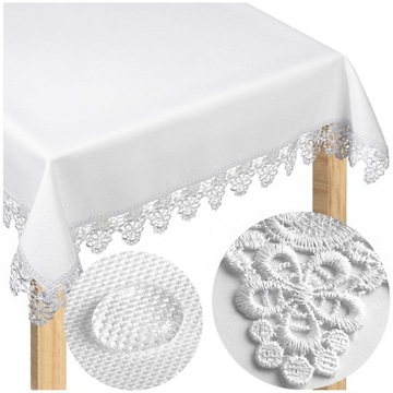 Obrus Plamoodporny Elegancki Gipiura Koronka Biały 160x200