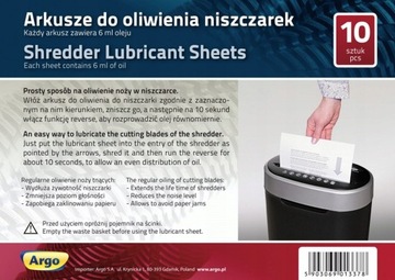 Arkusze Argo do oliwienia niszczarek 10 sztuk