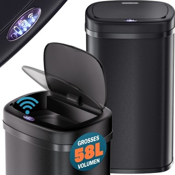Kosz na śmieci automatyczny stal nierdzewna bezdotykowy USB 58L czarny
