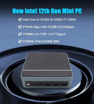 Мини-ПК F3 Intel i7 1255U DDR5 HDMI DP LAN USB Type-C WiFi BT