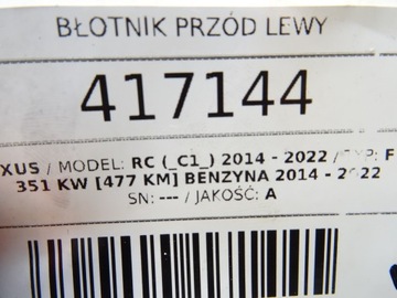 BLATNÍK PŘEDNÍ LEVÝ LEXUS RC 14-22